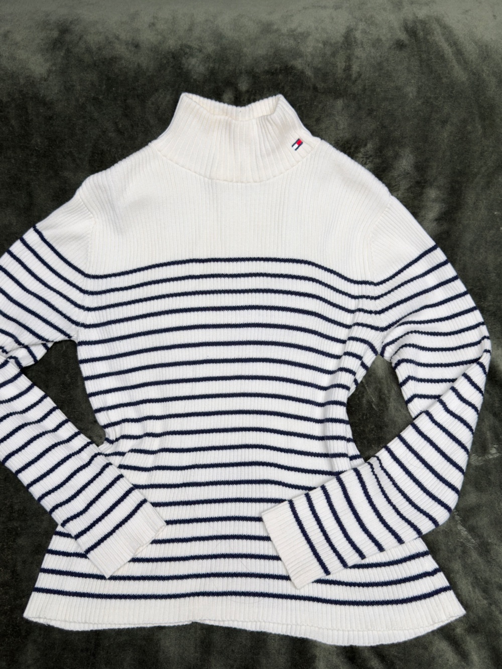 Tommy Hilfiger Navy and White Striped Turtleneck Sweater